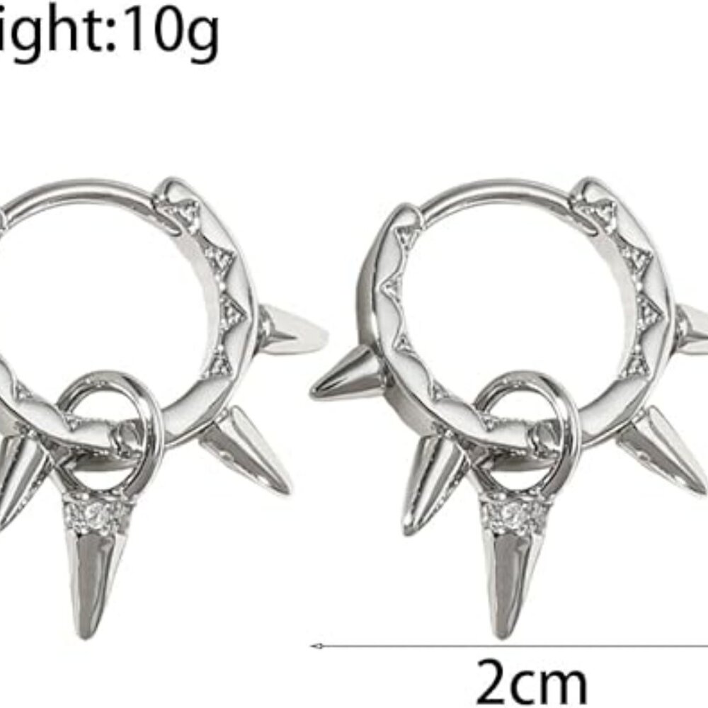 Punk Rivet Hoop Earring Set Gothic Silver Statement Jewelry Dangle Drop Spikes - Picture 4 of 4